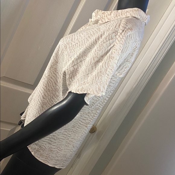 Nine West Cream and Brown Patterned Tie Knot Blouse Top - Picture 5 of 12